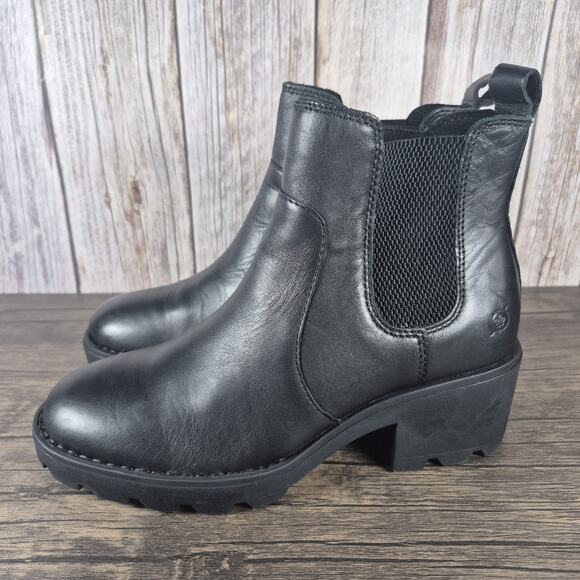 Born Graci Chelsea Leather Pull On Lug Boot Women's Sz 8 M Black 2.5" Heel - Picture 1 of 9